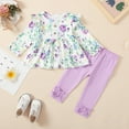 thumbnail image 3 of 6 Months Baby Girls Clothes 9 Months Girls 2PCS Outfits Set Flower Print Infant Girls Long Sleeve Top Pants Set Purple, 3 of 10