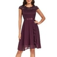 thumbnail image 3 of FRSASU Women Midi Dress Lace Top V Neck Cap Sleeve Wedding Guest Dress Chiffon Ruffle formal Evening Dress Purple, 3 of 4