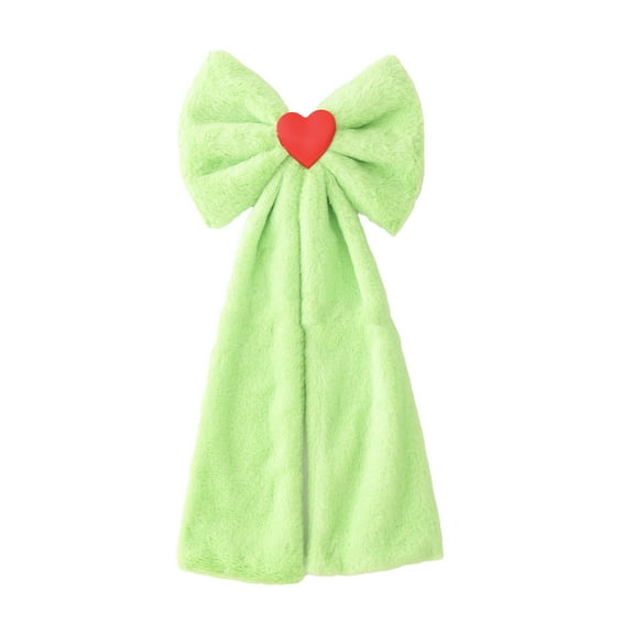 Beautynvta Christmas Tree Ornaments, Plush Green Bow Hanging Decoration with Red Heart, Large Christmas Bow Hanging Ornament for Xmas Tree Holiday Party Decor, 10.2''x21.6''