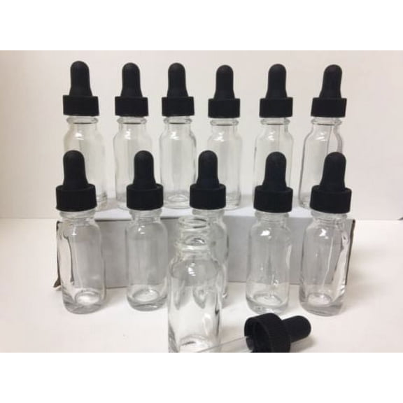 180 Clear 1/2Oz Boston Round Glass Bottles With Glass Droppers 15mL