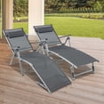 thumbnail image 2 of Patiojoy Chaise Longue d'Extérieur 2 Pcs, Chaise Longue Pliante avec Dossiers Réglables à 8 Niveaux, Cadre en Aluminium Robuste, Appui-Tête et Coussin Douillets, 2 of 8