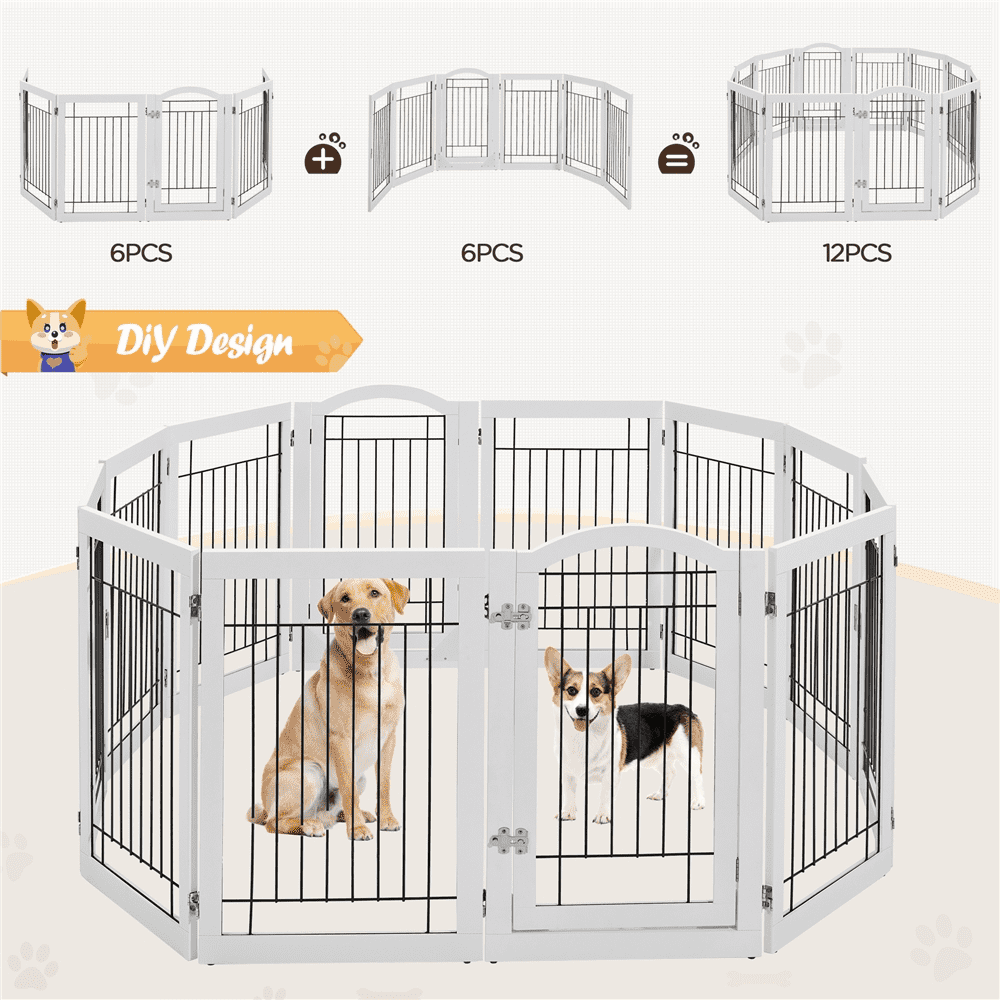SmileMart 32″ Height 6-Panel Freestanding Foldable Pet Fence Playpen for Dog, White
