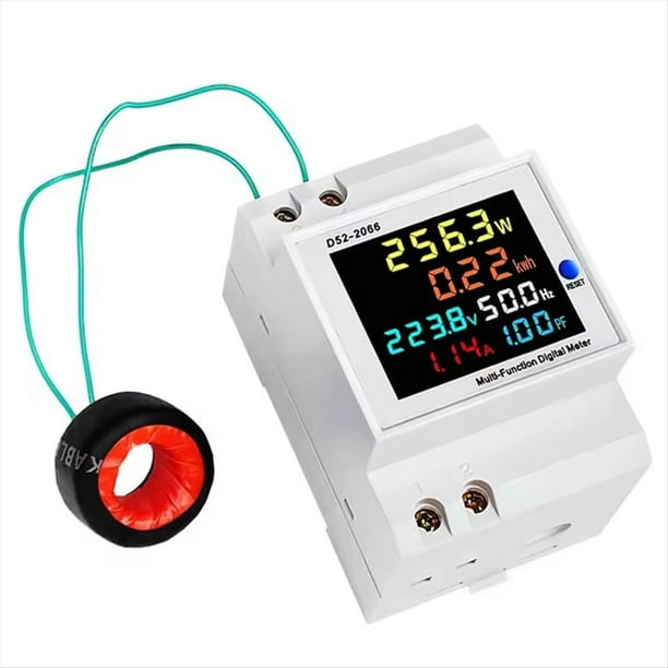 Medidor de Energía D52-2066, Monitor de Consumo Eléctrico de Riel DIN, Voltímetro de 100 A, Amperímetro de Vatios/KWh, Medidor de Potencia de Frecuencia C