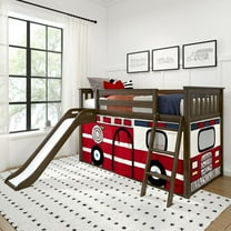 Low Bunk With Easy Slide & Firetruck Curtain, Clay