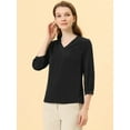 thumbnail image 3 of INSPIRE CHIC Blouse Satinée pour Femme Décontractée Unie Manches 3/4 Col en V Haut Chemises Noir P, 3 of 5