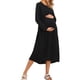 thumbnail image 4 of Vestido de maternidad y lactancia para mujeres INSPIRE CHIC, con cremallera frontal, de manga larga, cuello redondo, plisado, midi, para el embarazo, color negro, 4 of 6