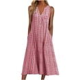 thumbnail image 3 of CNKOO Nouvelles Robes Décontractées Femmes Mode Décontractée Sans Manches Col Boutonné Rayé Imprimé Poche Robe Maxi Robes Femmes Été, 3 of 9
