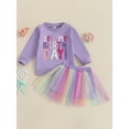 thumbnail image 3 of Toddler Kids Little Girls Birthday Outfits 12 18 24 Months 2T 3T 4T 5T Long Sleeve Round Neck Letter Embroidery Pullover with Colorful Tulle Skirt 2 Pcs Clothing Sets, 3 of 9