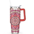 thumbnail image 2 of 40 oz Stainless Steel Boho Mandala Tumbler Travel Must Have Cup Vacuum Insulated with Handle Flip Straw Lid Leak Proof Gift for Men Women, 2 of 5