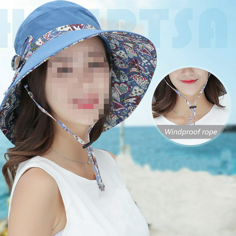 Women's Summer Sun Outdoor UV Protection Foldable Mesh Wide Brim Beach Fishing  Bucket Hat - Tibetan blue 