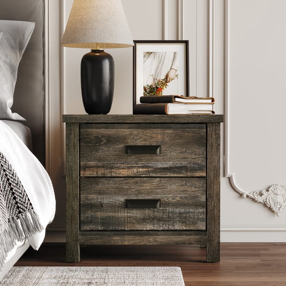 Home Design Racine 2 Drawer Nightstand, Brown Oak