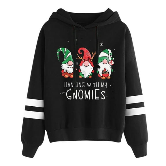 DHFJKG Christmas Women's Hoodies Santa Claus And Letter Print Long Sleeve Hooded With Drawstring Casual Sweatshirt For Holiday Wear Soft Tops