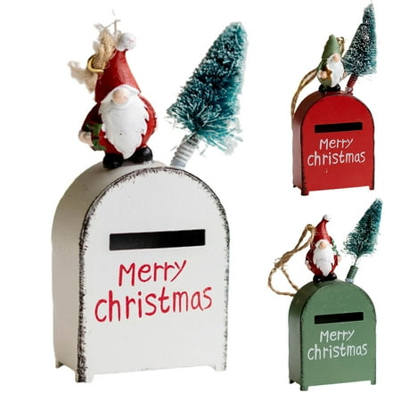 

3Pcs Mini Xmas Wrought Iron Letterbox Ornaments with Lanyard Pine Xmas Tree Decoration Christmas House Pendant for Party