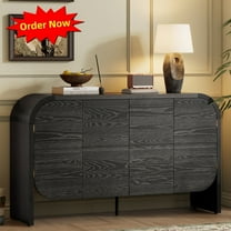 Tcbosik Sideboard Cabinet with 4 Doors, 56 inch Credenza with Adjustable Shelves, Kitchen Storage Cabinet for Dining Room, Living Room, Easy Assembly, Black