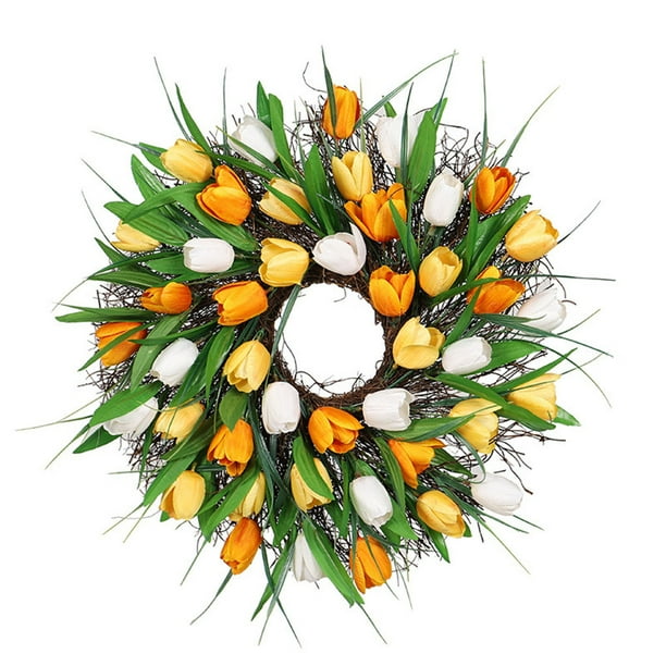 Guirnalda de flores artificiales para puerta de tulipán, flor de vid falsa, decoración del hogar, follaje de flores de simulación, amarillo, 40 cm sidaley HA8952-04B