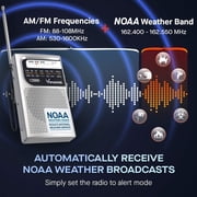 Vondior NOAA Weather Radio, Emergency AM/FM, Best Reception Long Lasting Transistor, 1.1 H, Silver