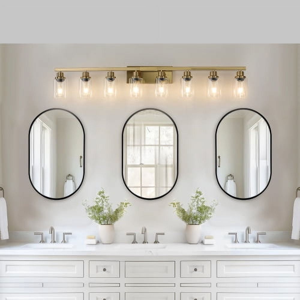 Hi-LIGHTS,Modern 8-Lights Vanity Bathroom Mirror Light with Clear Glass Shades(Bulbs Not Included),Contemporary Wall Sconce for Bathroom,Dressing Room,Bedroom,Living Room(Golden)