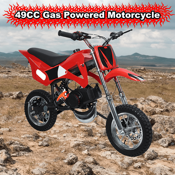 Seipouy 49cc Kids Dirt Bike, Mini Dirt Bike Gas Powered Off-Road Trail Bike, 2-Stroke Mini Motorcycle for Kids and Adults with Front and Rear Disc Brakes, Max Speed 40KM/H