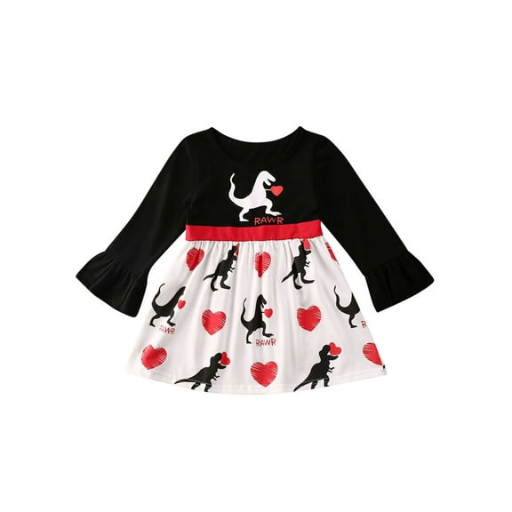Valentine's Day Kids Baby Girl Dinosaur Love Print Tutu Dress Party Clothes