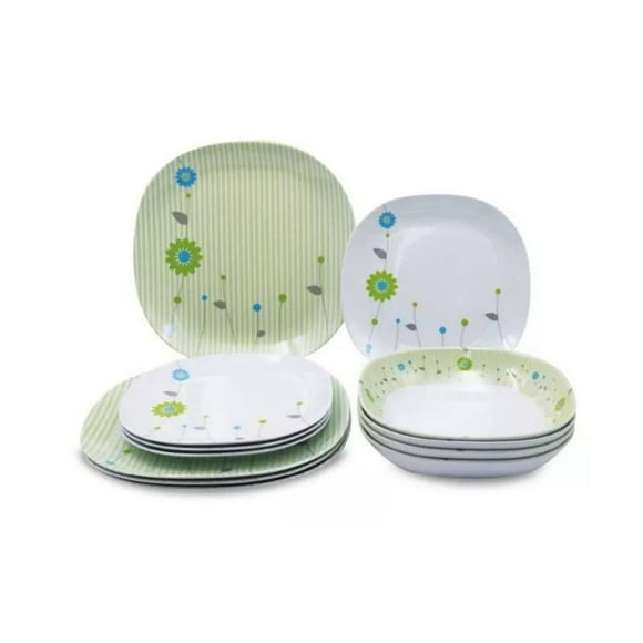 Vajilla de Melamina 12 pz Cocina Cuadrada Verde Fraciel Fraciel B12