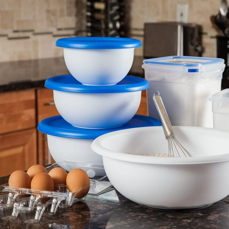 Sterilite Covered Bowl Set, 8 Piece, White and Blue, Multisize