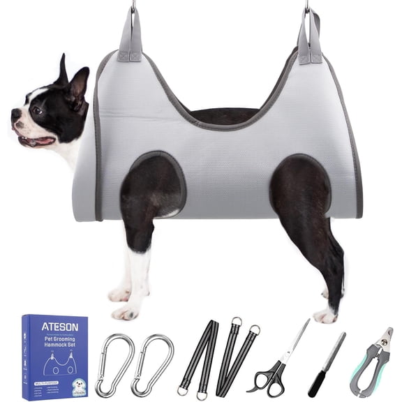 Pet Grooming Hammock Harness,with Nail Clippers, Nail File, Scissors for Dogs & Cats