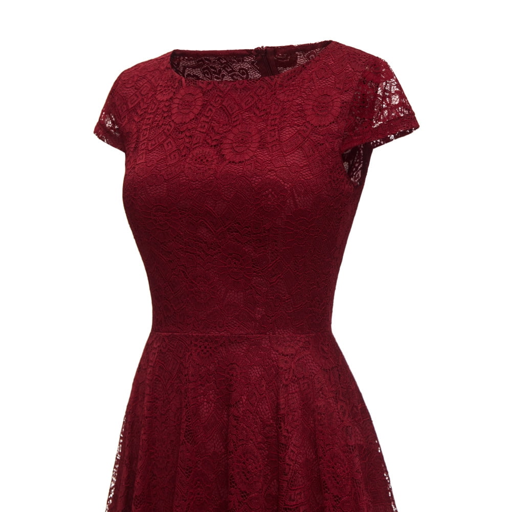 Dailytrove Women's Short Sleeve Lace Dress-Asymmetric Hem-Polyester Blend-for Casual Outing/Party-Delicate Lace, Size: DT-Medium