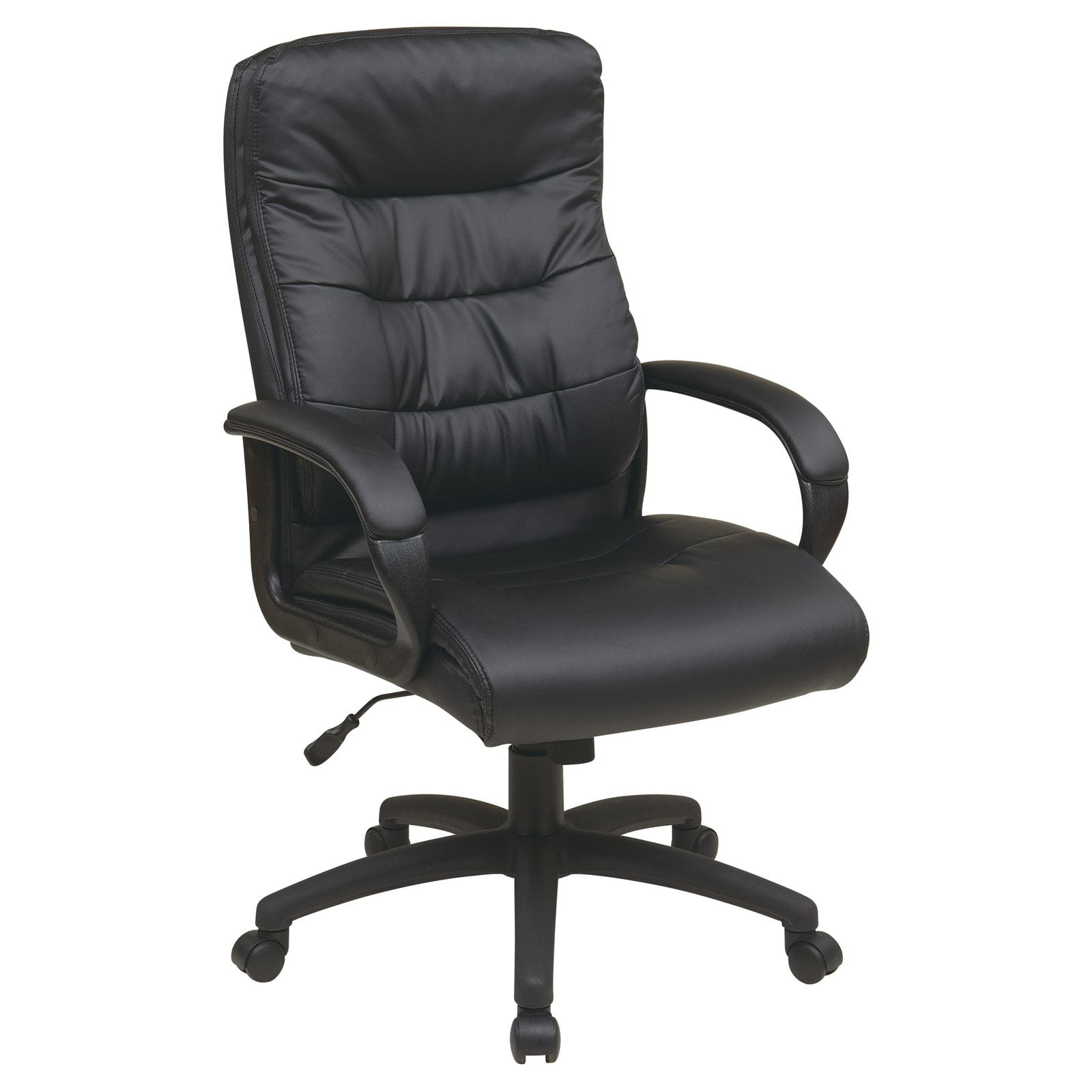 High-Back Faux-Leather Executive Office Chair with Padded Arms, Black