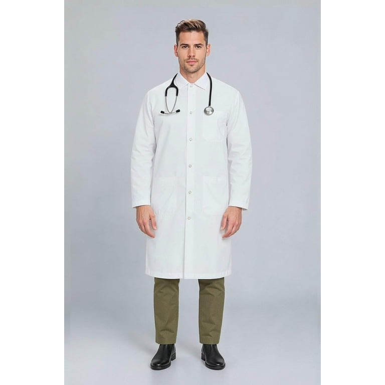 DR Instruments 100% Cotton White Lab Coat, Knee Length, Snap