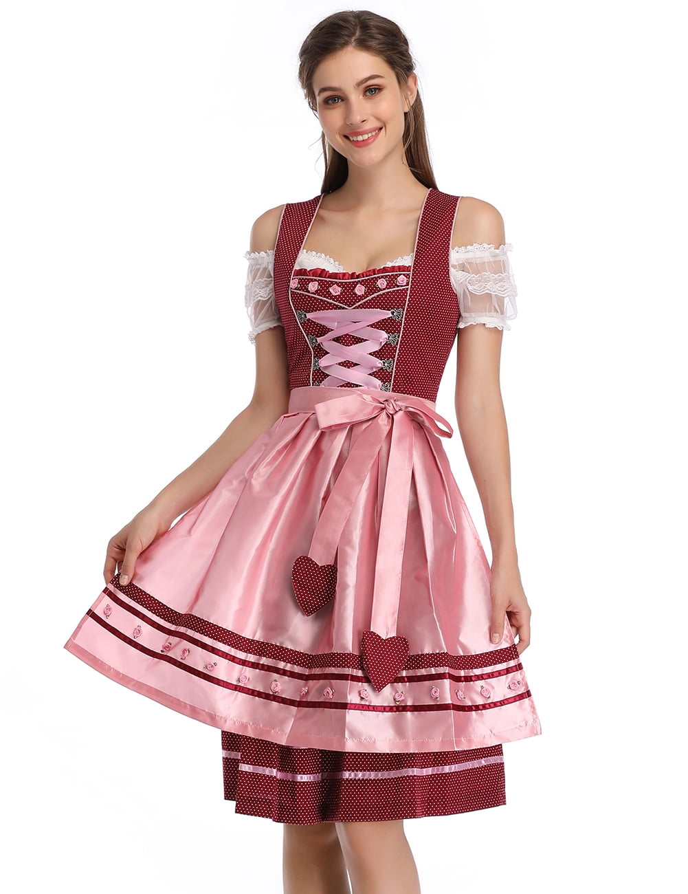 Yiwa Womens Dirndl Dress Bavarian Oktoberfest Festival Costumes Glory Star Three PCS Suit