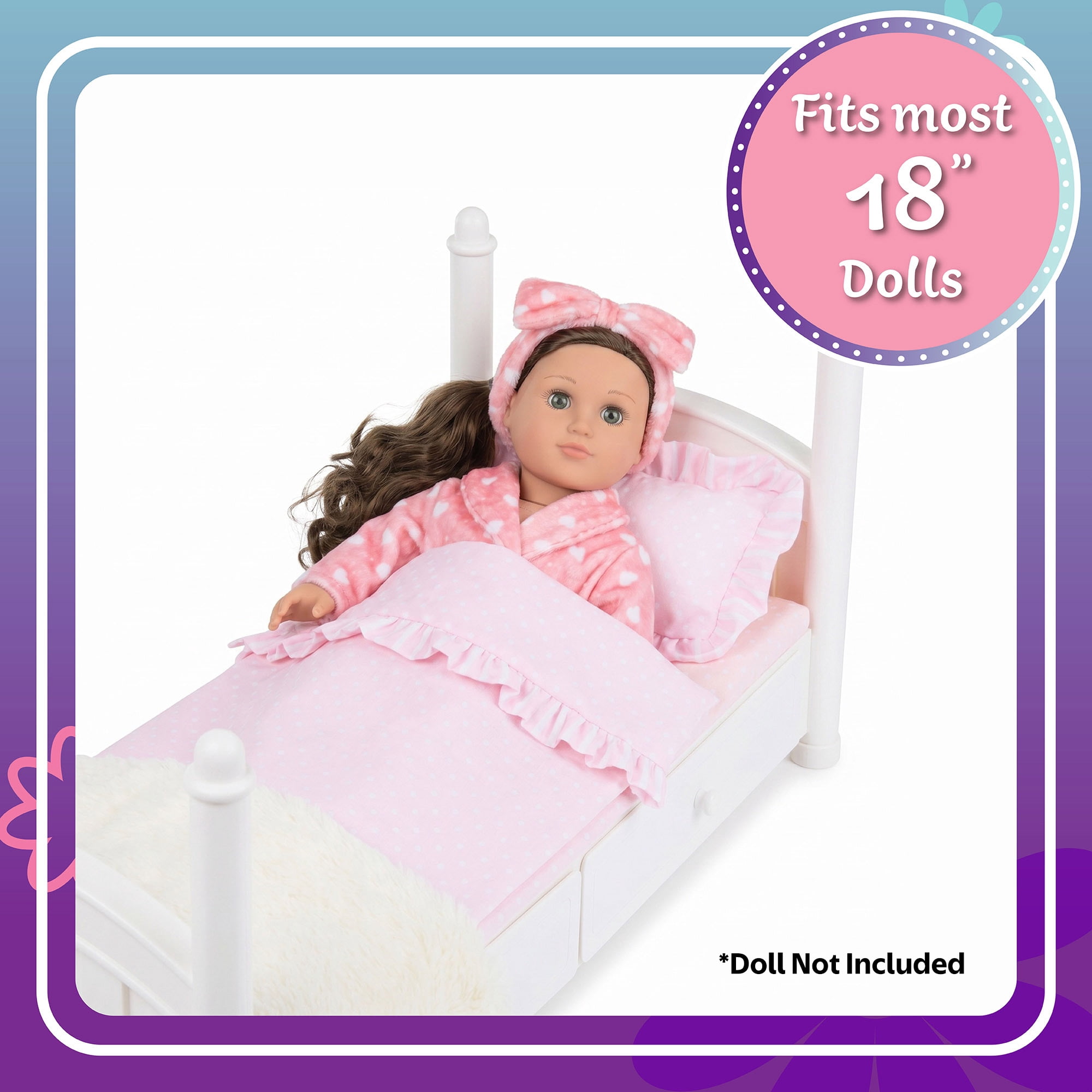 My Life As 18-Inch Doll Bed with Pink Bedding, Pillow, Faux Fur Throw & Storage Drawer, 7 Pieces
