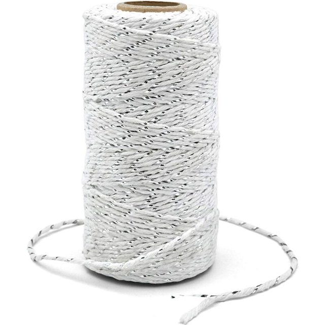 Hilo de cuerda de algodón blanco de 100M con hilo dorado, hilo de panaderos combinado dorado - Envoltura de regalo para decoración, manualidades, Navidad esquí esquí Gafas de esquí