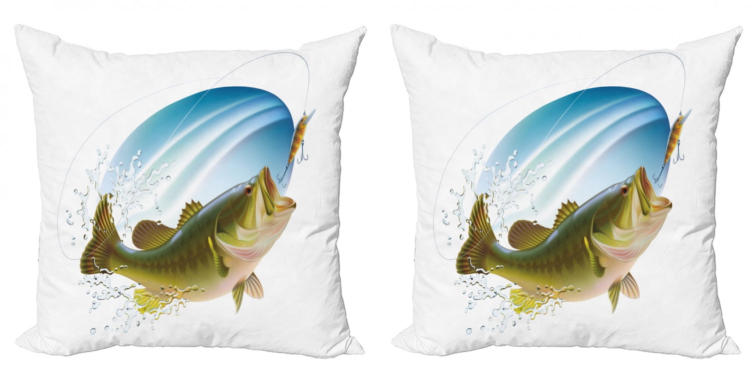 Fishing Throw Pillow Cushion Cover Pack of 2, Largemouth Sea Bass