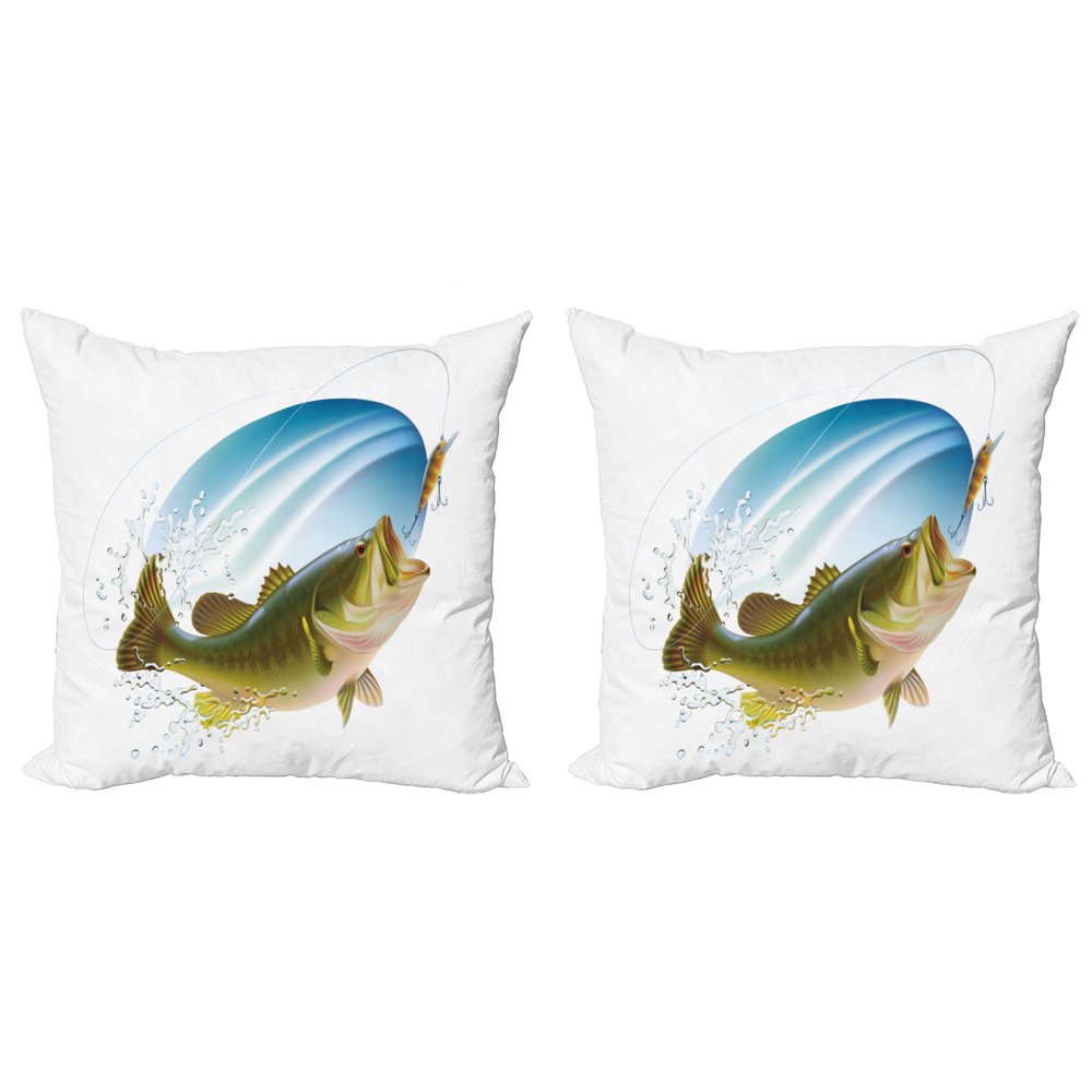 Fishing Throw Pillow Cushion Cover Pack of 2, Largemouth Sea Bass