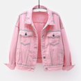 thumbnail image 1 of Women Spring And Autumn Coats Warm Solid Long Sleeve Denim Jacket Outerwear, 1 of 4