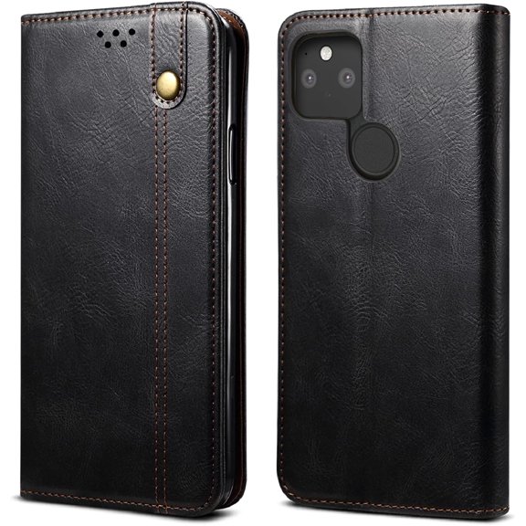 Wallet Case for Google Pixel 5A, Folio Flip PU Leather Magnetic Buckle Slim Back Cover Built-in Card Holder Slot and Stand for Google Pixel 5A 5G (Black)