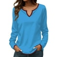 thumbnail image 2 of Juniors T-Shirts Long Sleeved Contrast Solid Color V Neck Shirt T Shirts for Women, 2 of 5