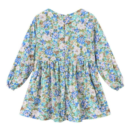 

HBYJLZYG Princess Dresses For Girls Kids Baby Teen Long Sleeved Cute Zipper Floral Print Striped Dress Clothes 1-6 Years