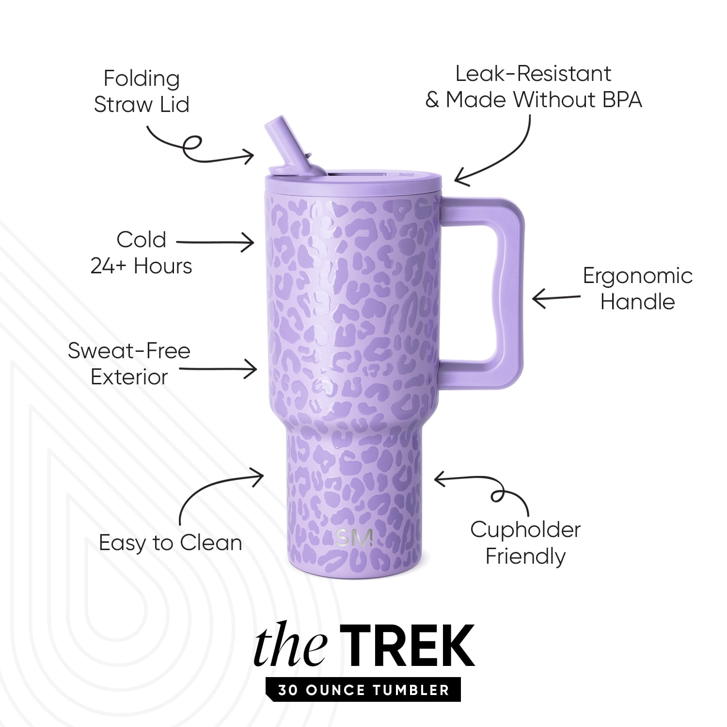 Simple Modern Trek Tumbler 30 oz Insulated Stainless Steel with Folding Straw Lid - Electric Lavender Leopard