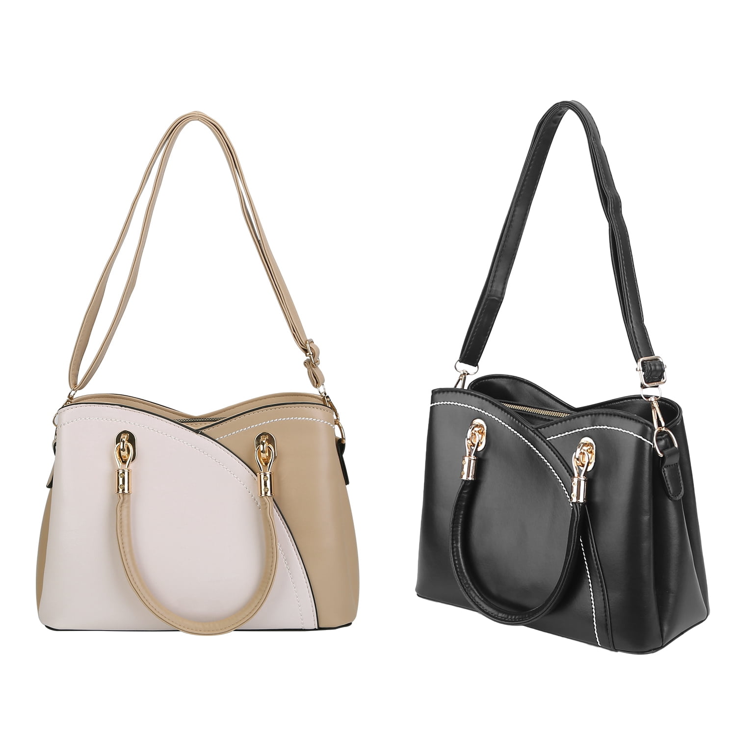 Women Crossbody Bag, Moclever PU Shoulder Bag for Ladies Medium-sized Leather Handbags with Stylish Stitching Detachable Strap, Black