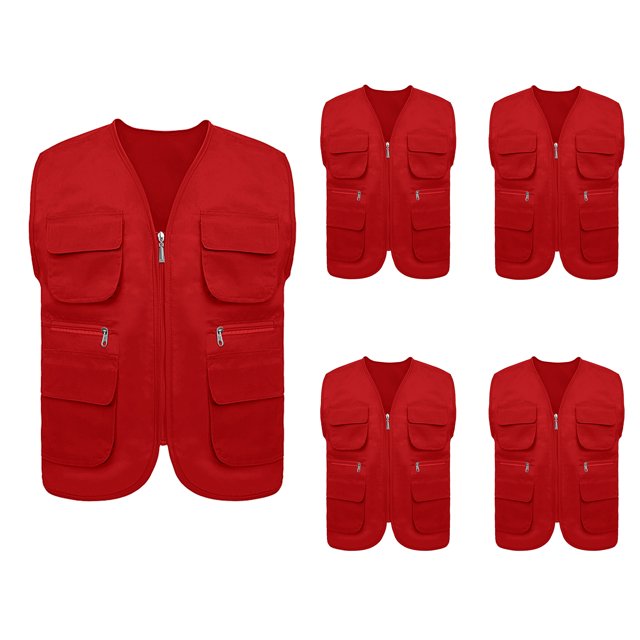 TOPTIE 5 Packs Gilet de Travail de Supermarché Activité Bénévole avec Poches-Rouge-G