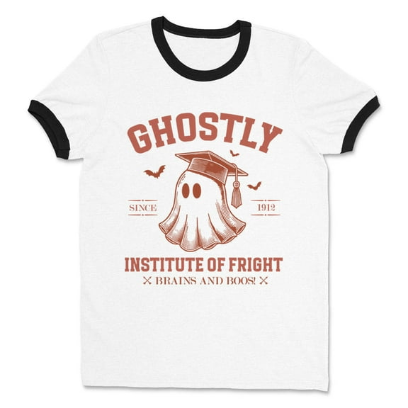 Ghostly Institute of Fright Ringer Tee Shirt Unisex Large White/Black