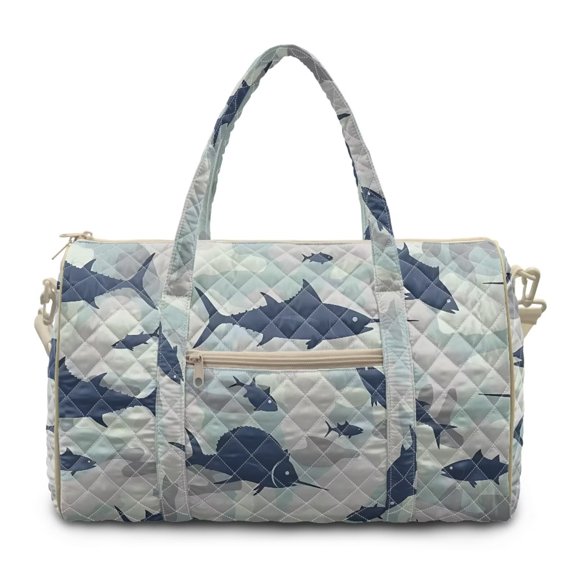 KUIFORTI Quilted Fish Print Tote Duffle Bag for Women, Weekender Carry On Travel Gym Bag, Soft Comfortable Work Yoga Overnight Bag with Zipper