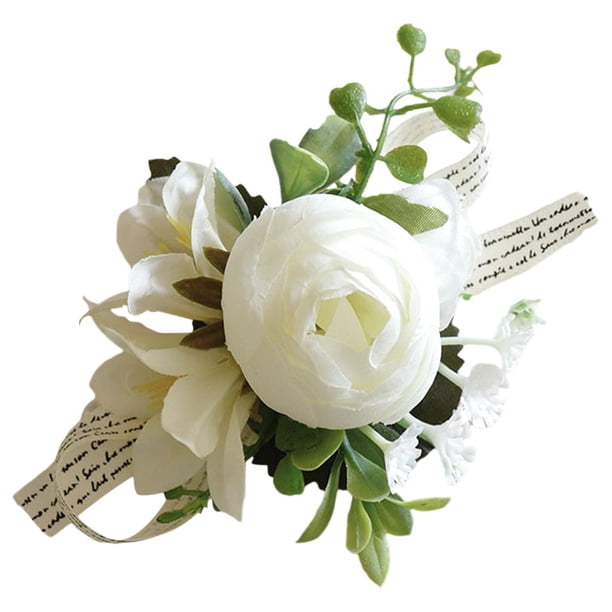 Ramillete de muñeca con boutonniere, ramillete artificial para el novio, fiesta de graduación y padrinos de boda Una mano