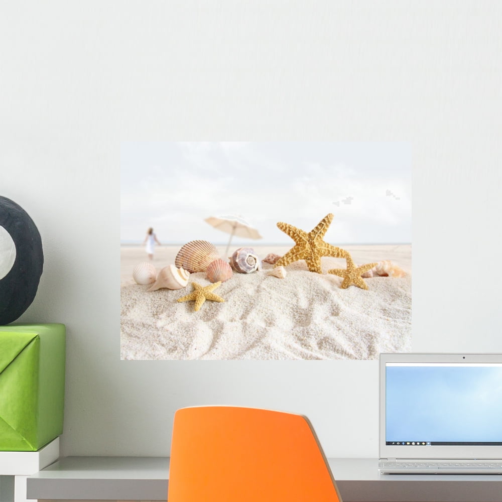 Starfish and Seashells Beach Wall Decal by Wallmonkeys Peel and Stick