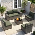 thumbnail image 2 of Poteban Patio Furniture Set 6 PCS Outdoor Sectional Conversation Sets Featuring Widen Wicker Armrests and High Back,Grey&Green, 2 of 7