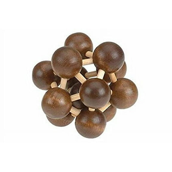 3" Wooden 3D  Atom Brain Teaser Puzzle, Light Beige