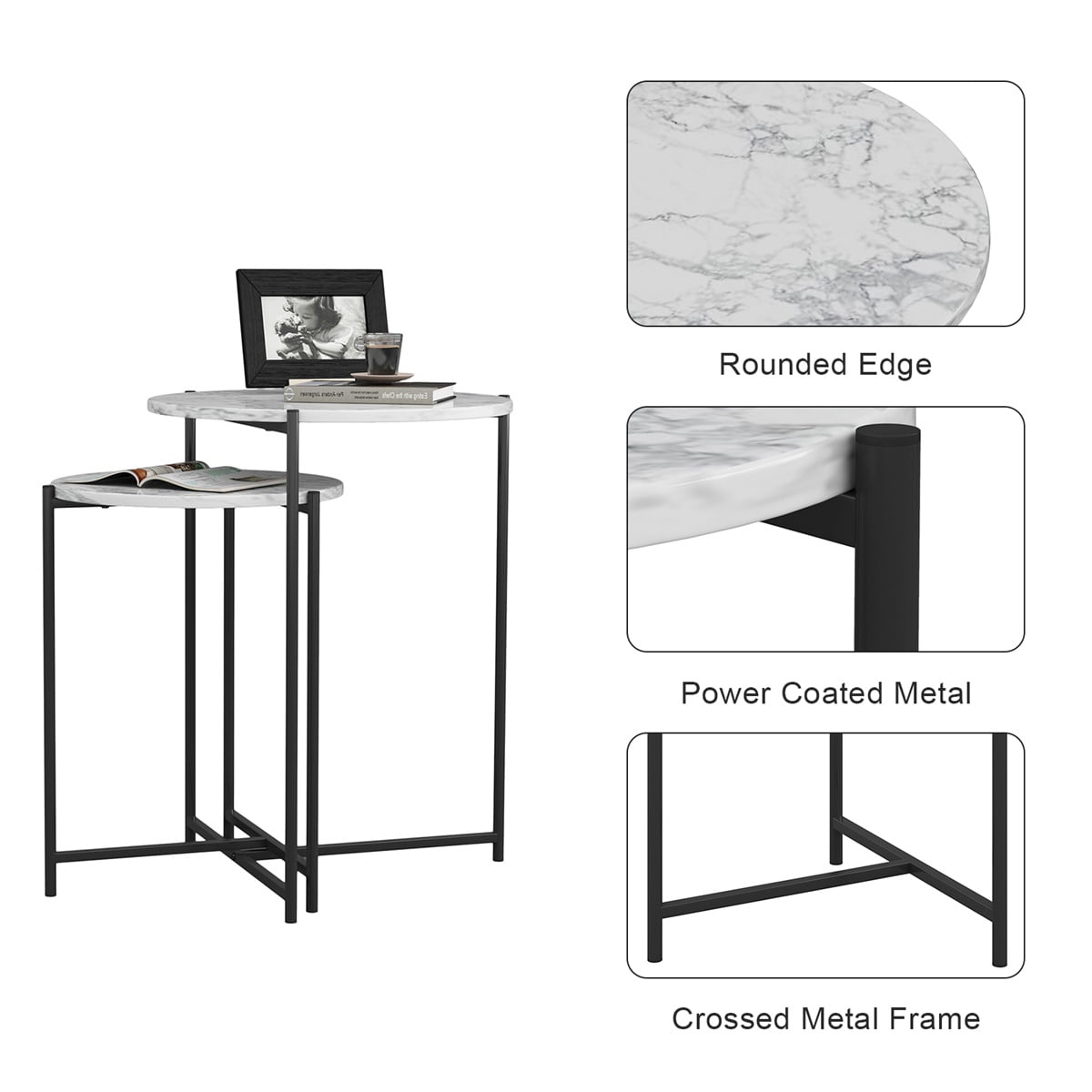 Private Jungle 2PCS Modern Nesting Side Table, Metal Frame Coffee Table for Living Room, Bedroom, Black Private Jungle 2PCS Modern Nesting Side Table, Metal Frame Coffee Table for Living Room, Bedroom, Black
