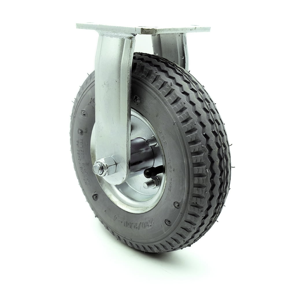 8" Pneumatic Rigid Caster Gray Rubber Wheel 300 lbs. Capacity