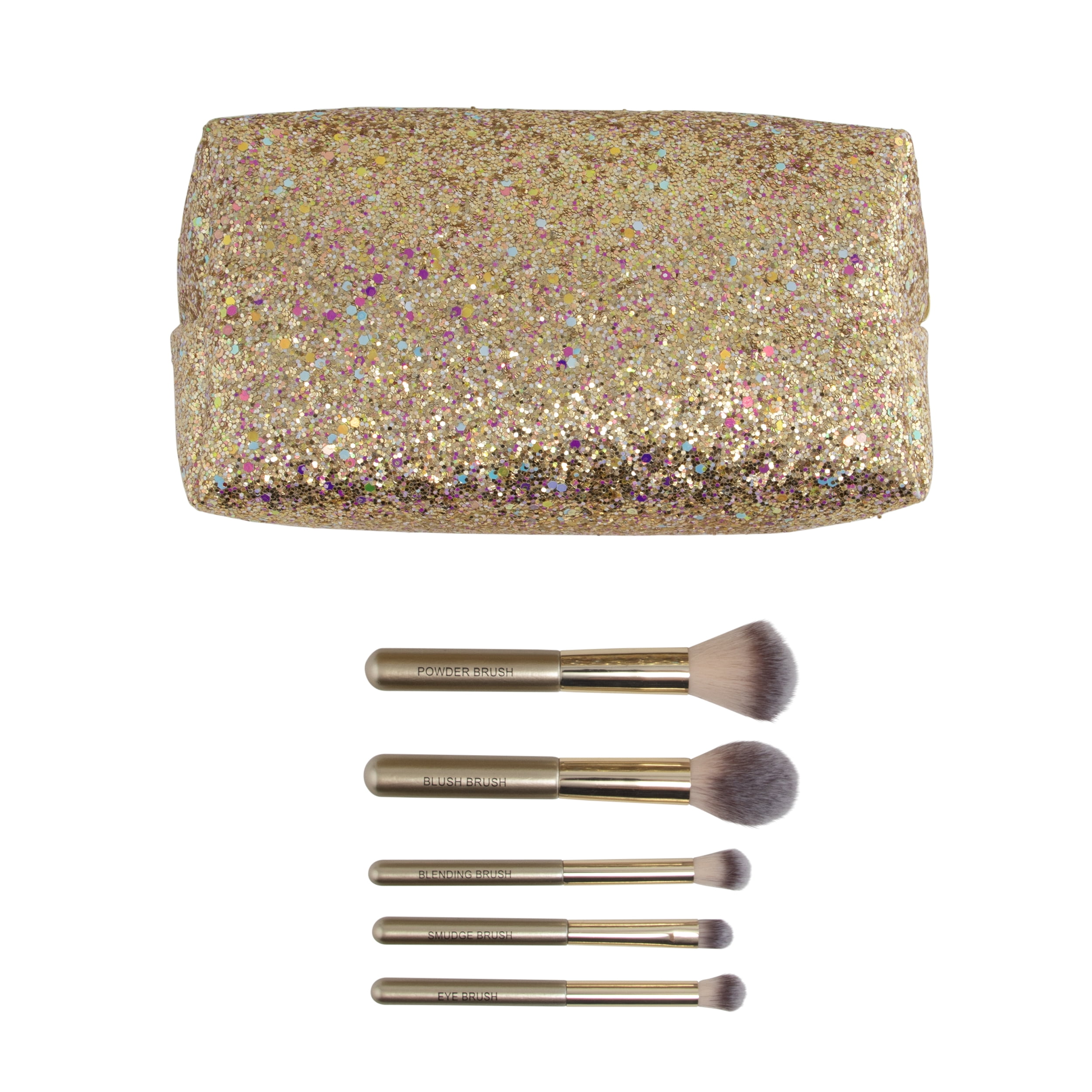 Sparkle and Shine Makeup Brush Set with Bag, Gold, 6 Pieces